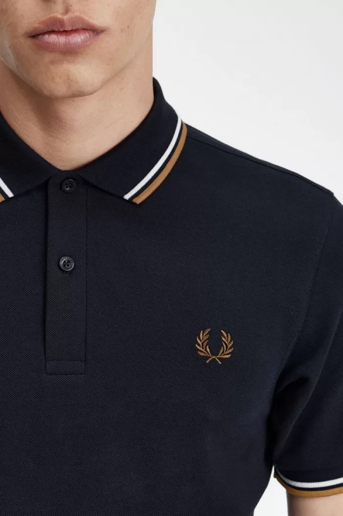 Fred Perry M3600 Men’s Shirt Navy Snow White Brown | FGZAO7840