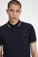 Fred Perry M3600 Men’s Shirt Navy Snow White Brown | FGZAO7840