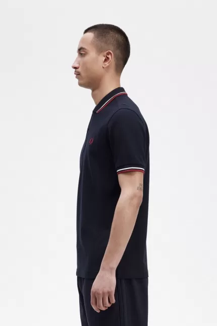 Fred Perry M3600 Men’s Shirt Navy Snow White Burnt Red | PFNZE7902