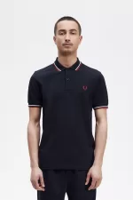 Fred Perry M3600 Men’s Shirt Navy Snow White Burnt Red | PFNZE7902