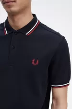 Fred Perry M3600 Men’s Shirt Navy Snow White Burnt Red | PFNZE7902