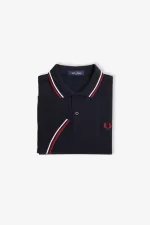 Fred Perry M3600 Men’s Shirt Navy Snow White Burnt Red | PFNZE7902