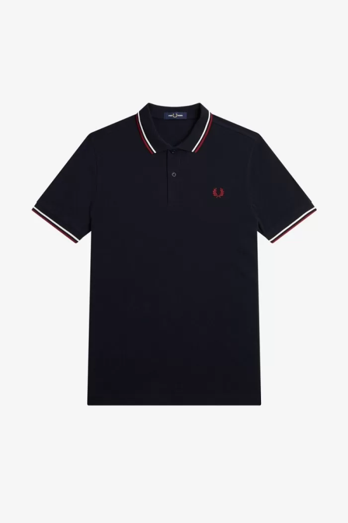 Fred Perry M3600 Men’s Shirt Navy Snow White Burnt Red | PFNZE7902