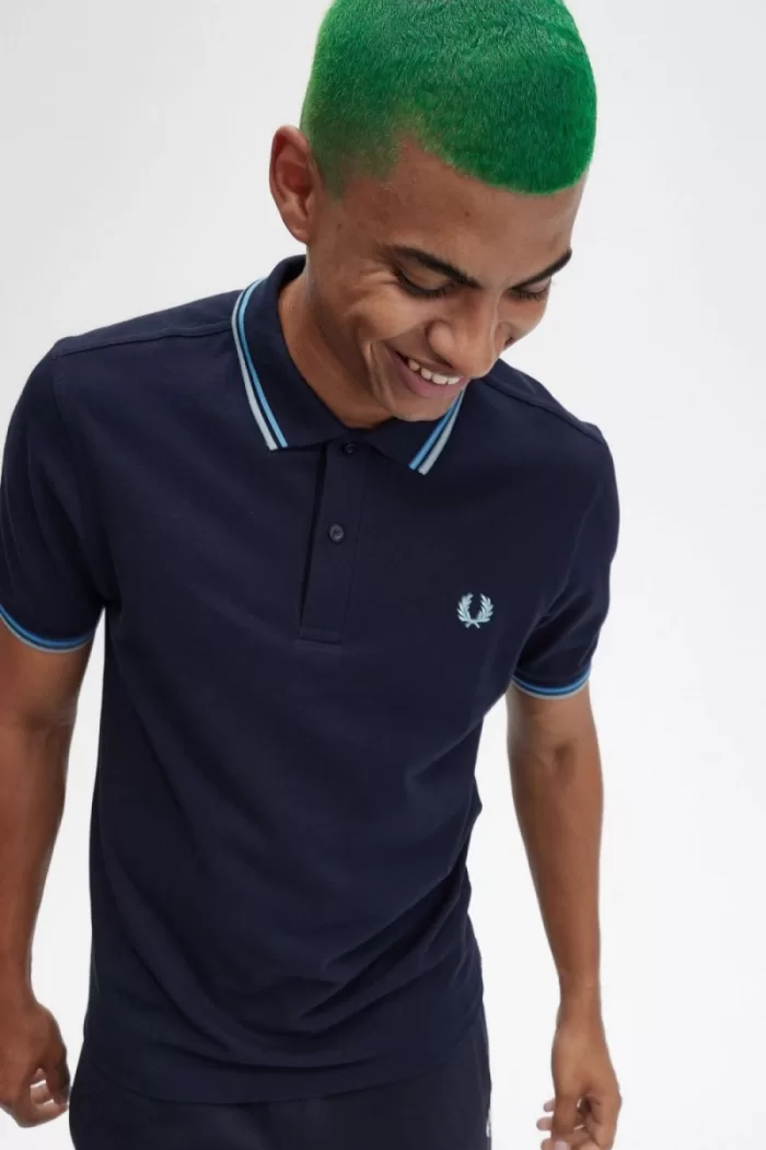 Fred Perry M3600 Men’s Shirt Navy Soft Blue Silver Blue | FOZDN5063