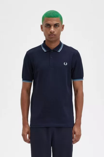 Fred Perry M3600 Men’s Shirt Navy Soft Blue Silver Blue | FOZDN5063