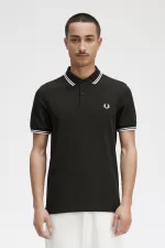 Fred Perry M3600 Men’s Shirt Night Green Snow White | DBLOV9524