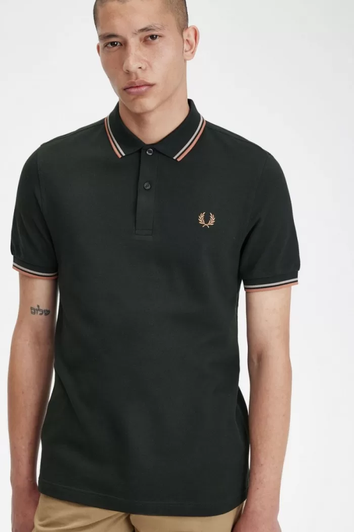 Fred Perry M3600 Men’s Shirt Night Green Warm Grey Light Rust | SHAYV7104