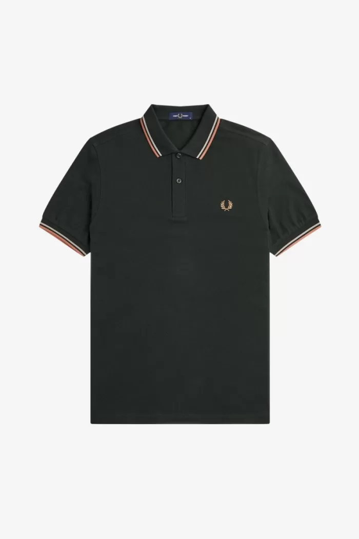 Fred Perry M3600 Men’s Shirt Night Green Warm Grey Light Rust | SHAYV7104