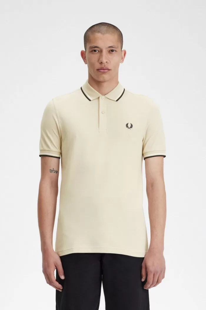 Fred Perry M3600 Men’s Shirt Oatmeal Beige Black | TLUWQ6805