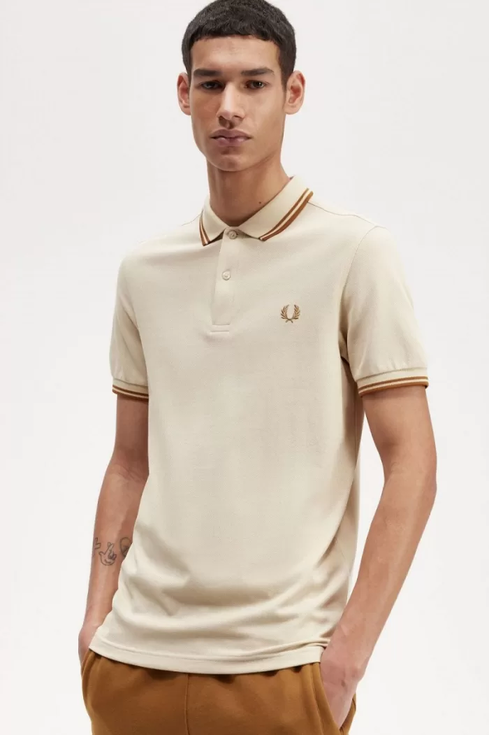 Fred Perry M3600 Men’s Shirt Oatmeal Dark Coffee Dark Coffee | KNYRW8509