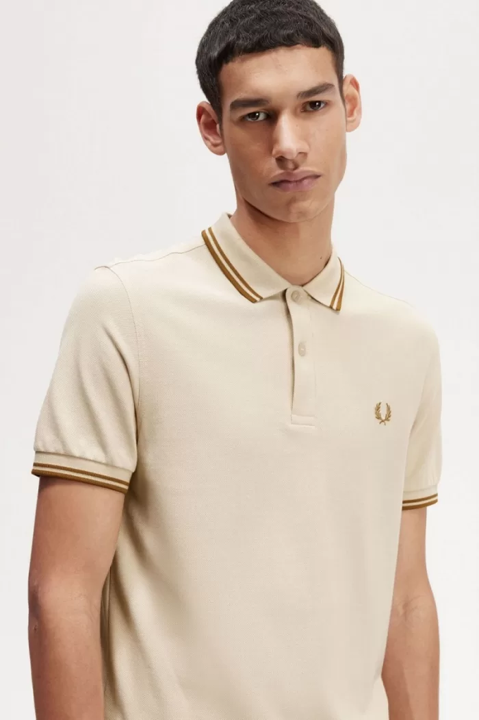 Fred Perry M3600 Men’s Shirt Oatmeal Dark Coffee Dark Coffee | KNYRW8509