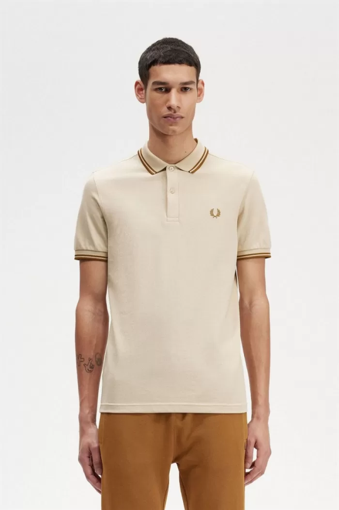 Fred Perry M3600 Men’s Shirt Oatmeal Dark Coffee Dark Coffee | KNYRW8509