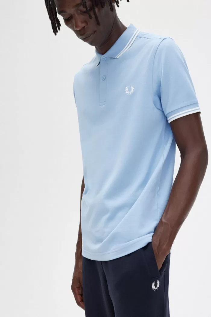 Fred Perry M3600 Men’s Shirt Sky Blue Snow White | TDYCR7365