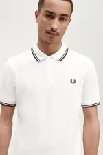 Fred Perry M3600 Men’s Shirt Snow White Burnt Red Navy | NYSXV2369