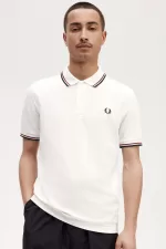 Fred Perry M3600 Men’s Shirt Snow White Burnt Red Navy | NYSXV2369