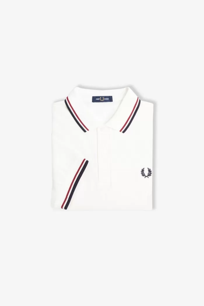 Fred Perry M3600 Men’s Shirt Snow White Burnt Red Navy | NYSXV2369