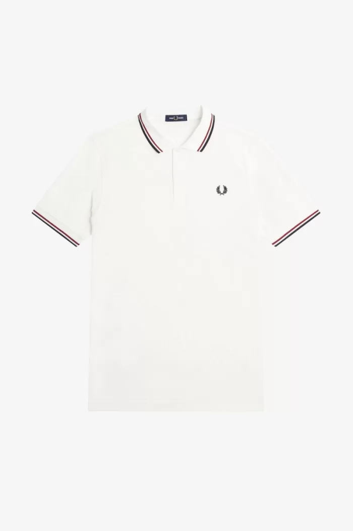 Fred Perry M3600 Men’s Shirt Snow White Burnt Red Navy | NYSXV2369