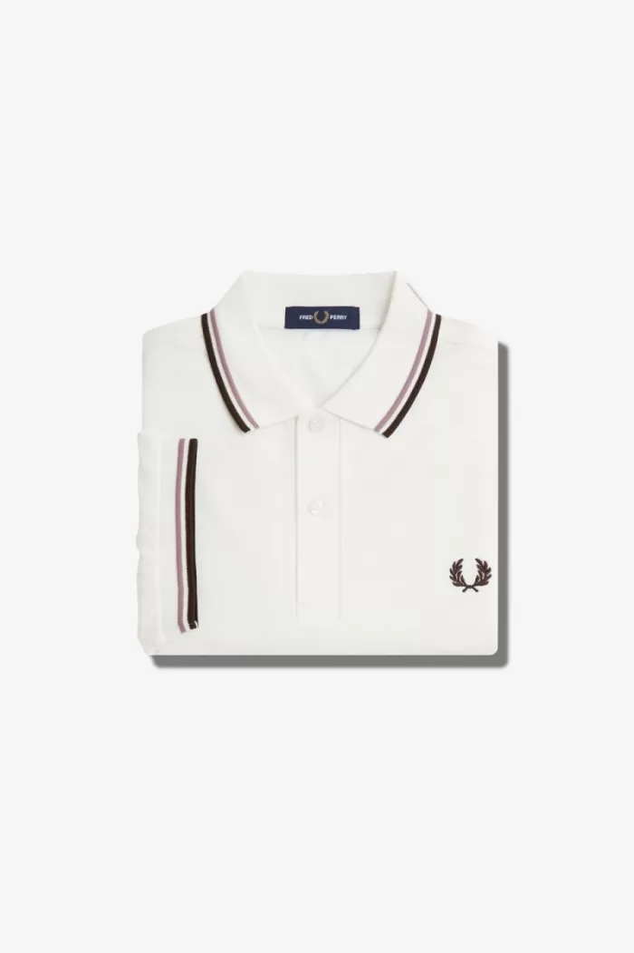 Fred Perry M3600 Men’s Shirt Snow White Deep Pink Burnt Tobacco | JYPDN7698