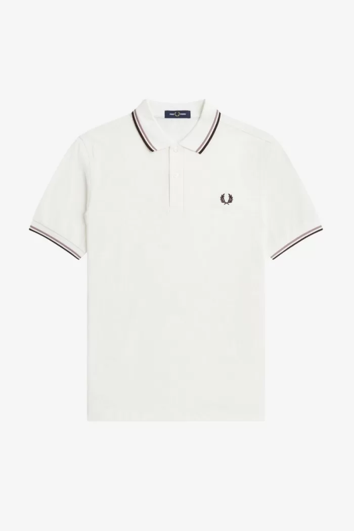 Fred Perry M3600 Men’s Shirt Snow White Deep Pink Burnt Tobacco | JYPDN7698