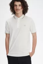 Fred Perry M3600 Men’s Shirt Snow White Oatmeal Green | FERGX5814