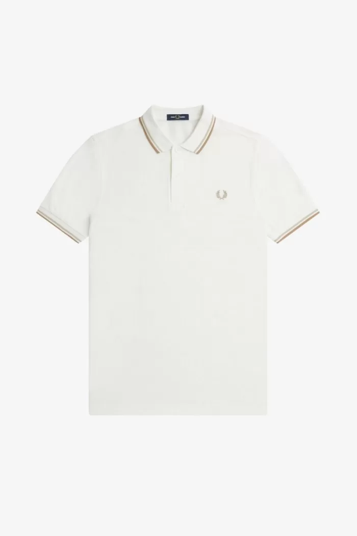 Fred Perry M3600 Men’s Shirt Snow White Oatmeal Green | FERGX5814