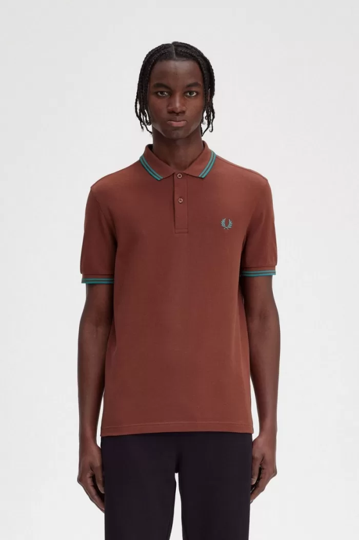 Fred Perry M3600 Men’s Shirt Whisky Brown Deep Mint Deep Mint | LUAXM4790