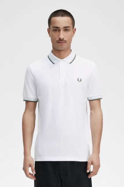 Fred Perry M3600 Men’s Shirt White Light Aqua Field Green | AISQH0238