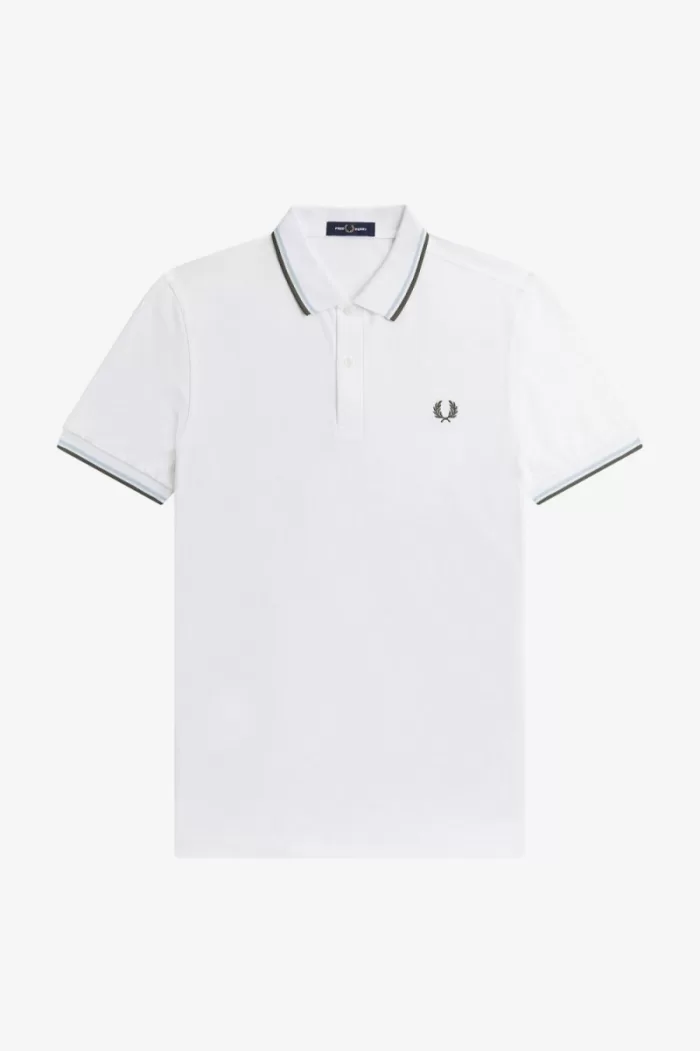 Fred Perry M3600 Men’s Shirt White Light Aqua Field Green | AISQH0238