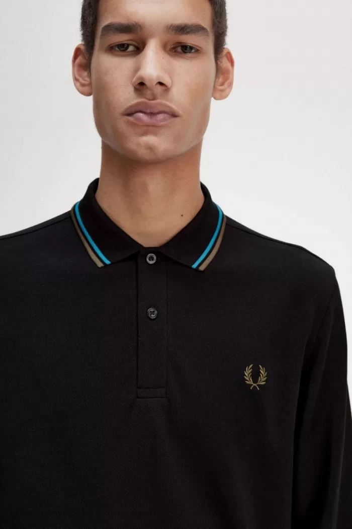 Fred Perry M3636 Men’s Shirt Black Cyber Blue Uniform Green | XBTGL5167