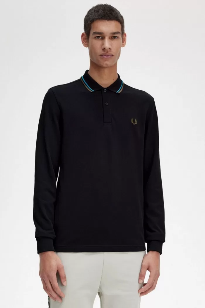 Fred Perry M3636 Men’s Shirt Black Cyber Blue Uniform Green | XBTGL5167