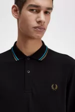 Fred Perry M3636 Men’s Shirt Black Cyber Blue Uniform Green | XBTGL5167