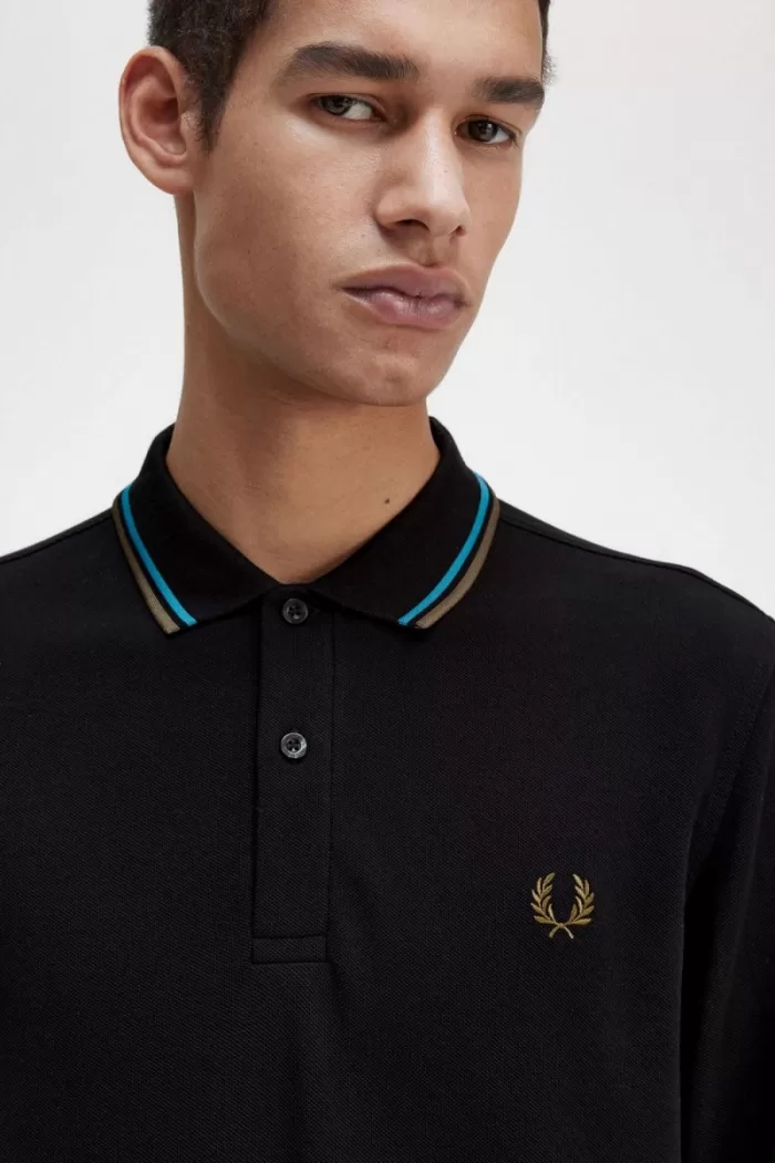 Fred Perry M3636 Men’s Shirt Black Cyber Blue Uniform Green | XBTGL5167