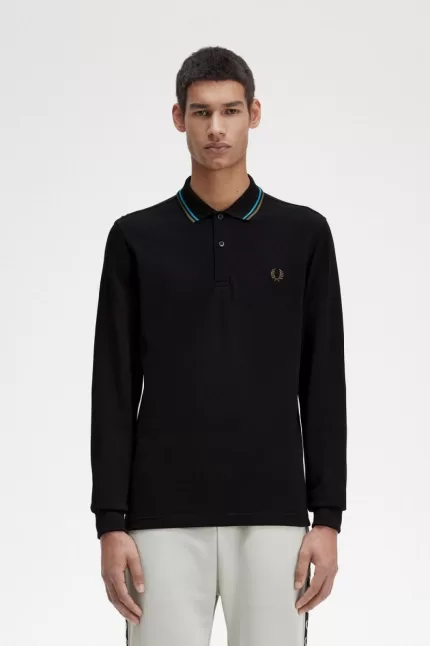 Fred Perry M3636 Men’s Shirt Black Cyber Blue Uniform Green | XBTGL5167