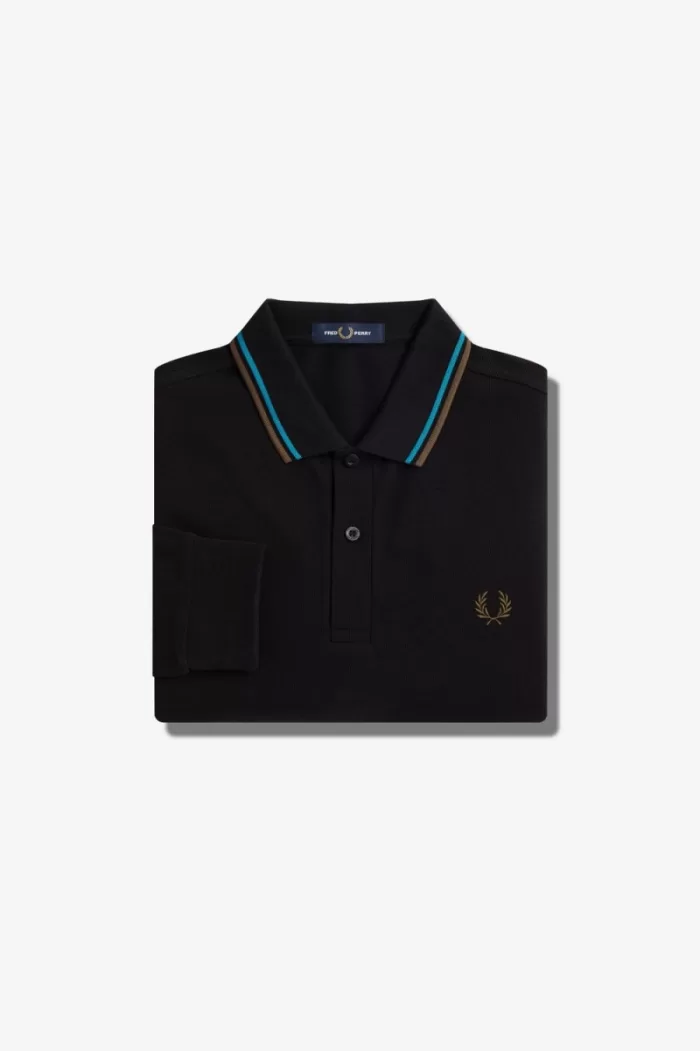 Fred Perry M3636 Men’s Shirt Black Cyber Blue Uniform Green | XBTGL5167