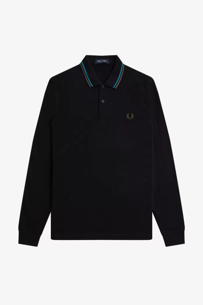 Fred Perry M3636 Men’s Shirt Black Cyber Blue Uniform Green | XBTGL5167