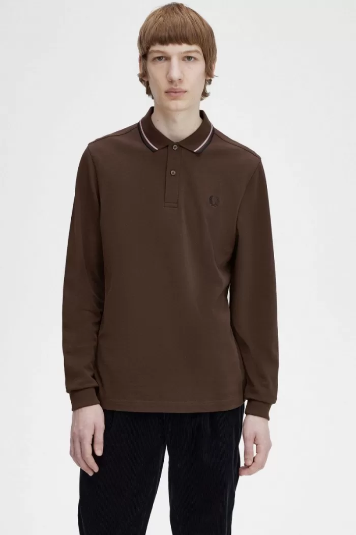 Fred Perry M3636 Men’s Shirt Burnt Tobacco Dark Pink Black | HUTBL0698