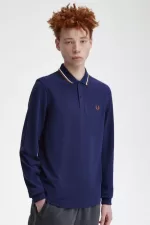 Fred Perry M3636 Men’s Shirt French Navy Beige Whisky Brown | AWEHV0179