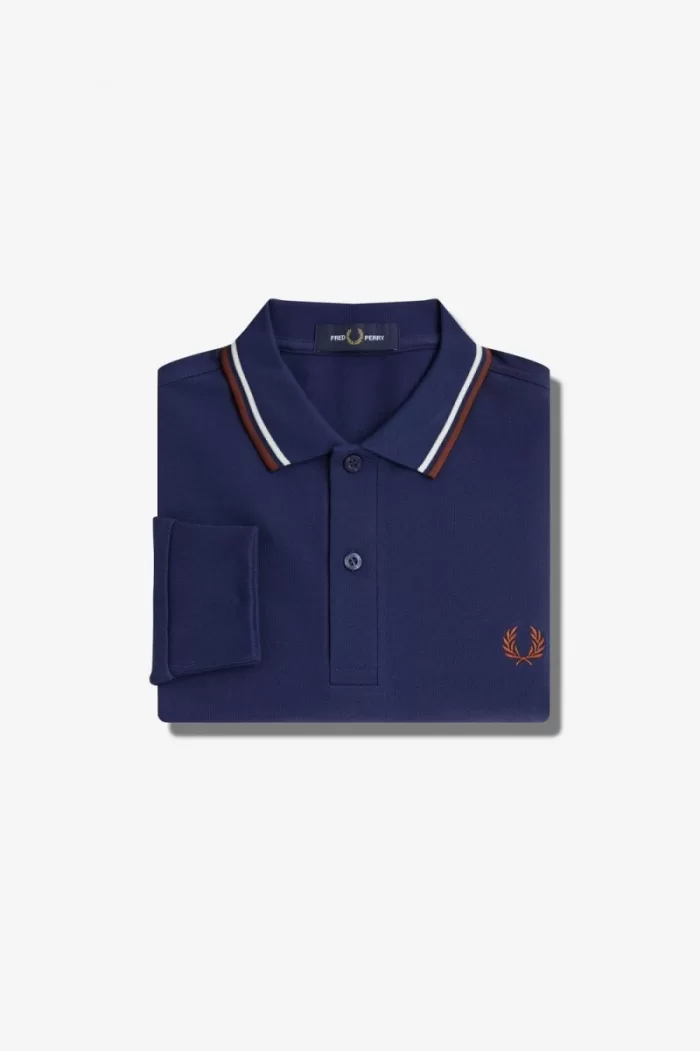 Fred Perry M3636 Men’s Shirt French Navy Beige Whisky Brown | AWEHV0179