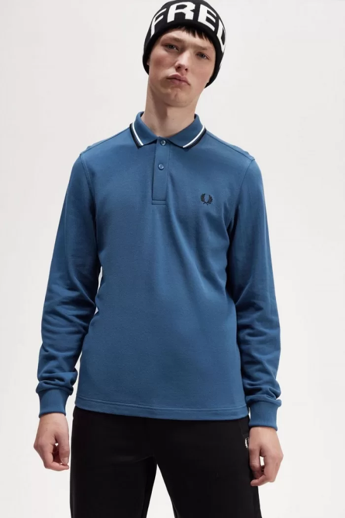 Fred Perry M3636 Men’s Shirt Midnight Blue Snow White Black | JSWCR2531