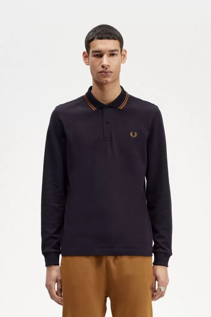 Fred Perry M3636 Men’s Shirt Navy Dark Coffee Dark Coffee | OUBFX8329