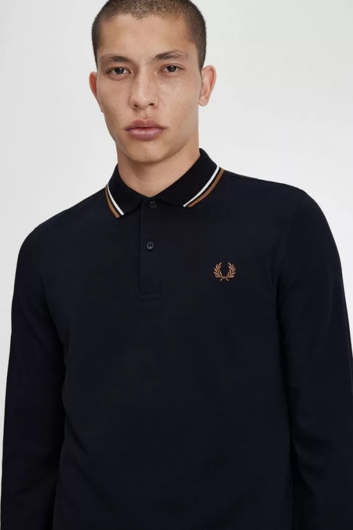 Fred Perry M3636 Men’s Shirt Navy Snow White Brown | GPQWU3105