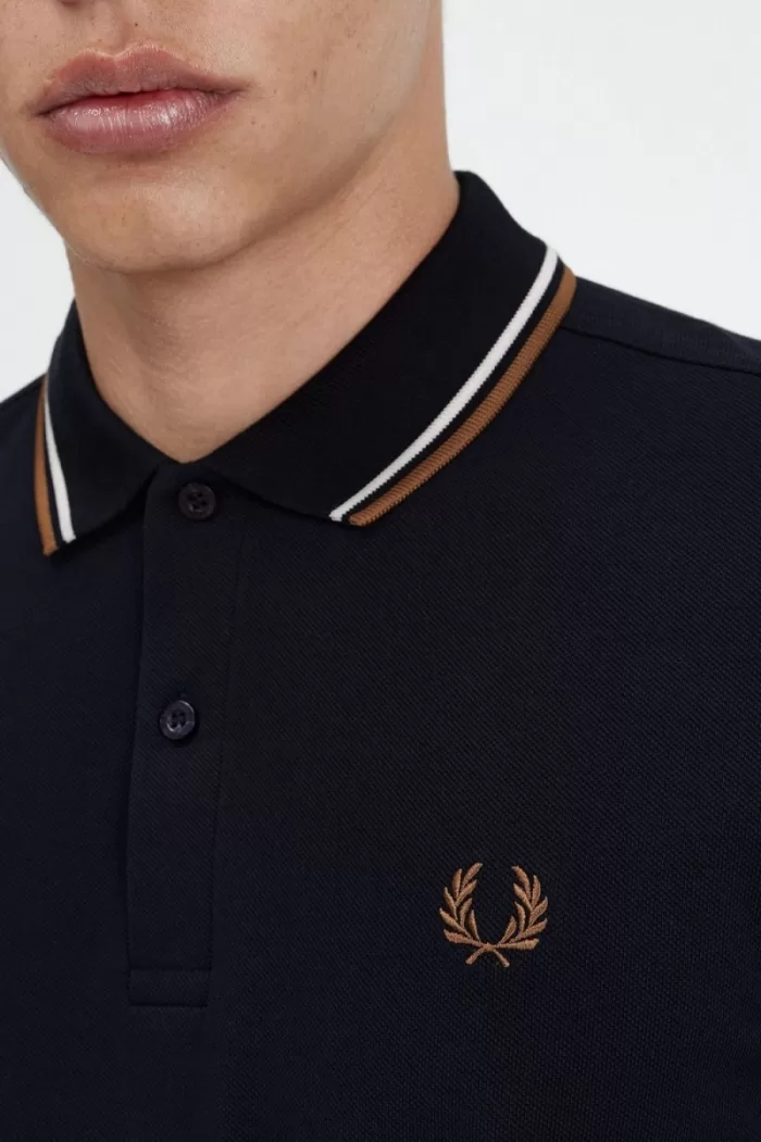 Fred Perry M3636 Men’s Shirt Navy Snow White Brown | GPQWU3105