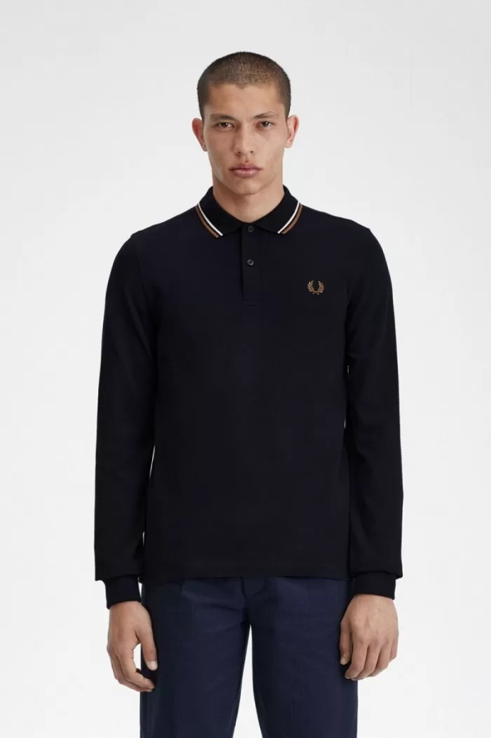 Fred Perry M3636 Men’s Shirt Navy Snow White Brown | GPQWU3105