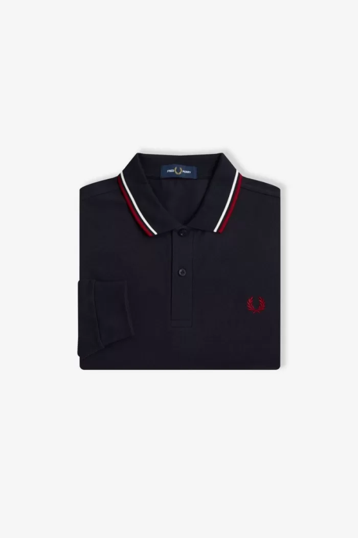 Fred Perry M3636 Men’s Shirt Navy Snow White Burnt Red | EHSQP5926