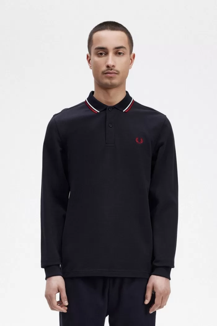 Fred Perry M3636 Men’s Shirt Navy Snow White Burnt Red | EHSQP5926