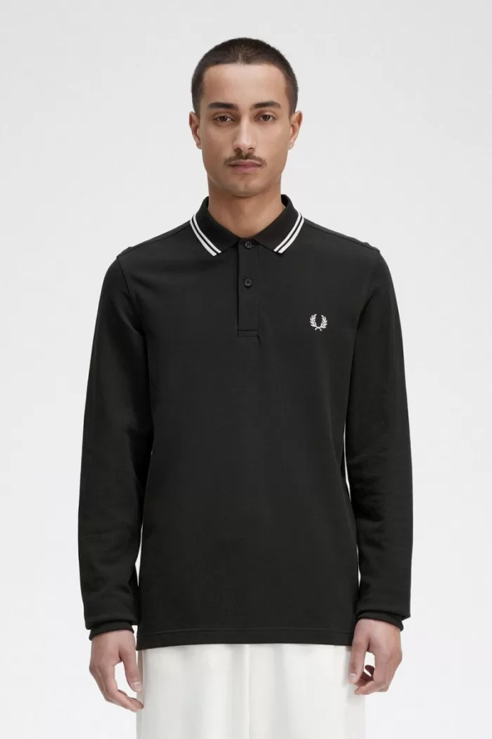 Fred Perry M3636 Men’s Shirt Night Green Snow White | IFDYE4918