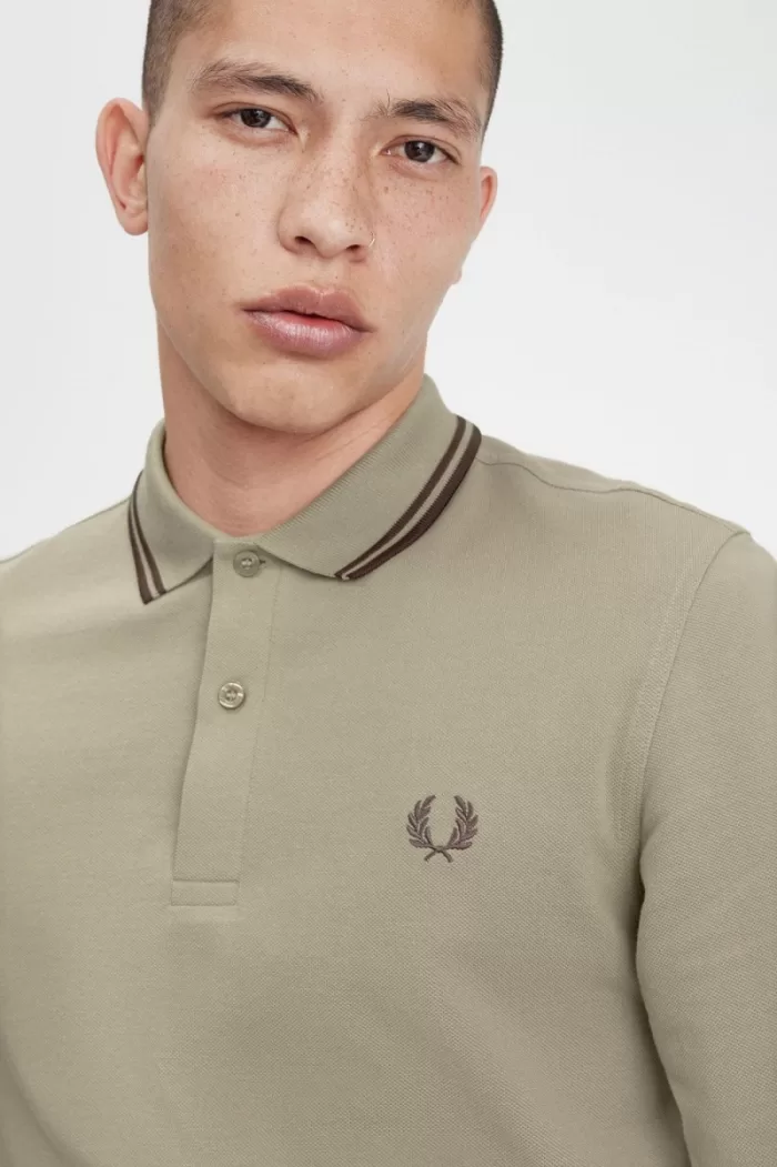 Fred Perry M3636 Men’s Shirt Warm Grey Dark Red | SDMGT4351