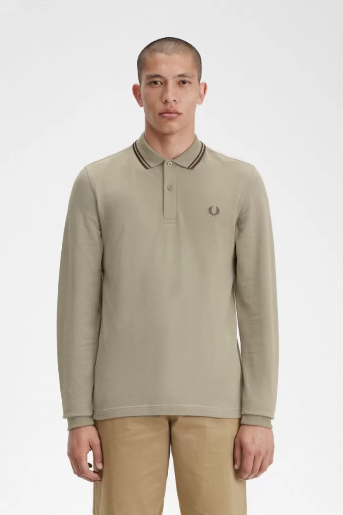 Fred Perry M3636 Men’s Shirt Warm Grey Dark Red | SDMGT4351