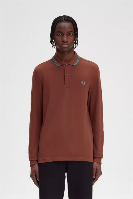 Fred Perry M3636 Men’s Shirt Whisky Brown Deep Mint Deep Mint | TBSWE5273