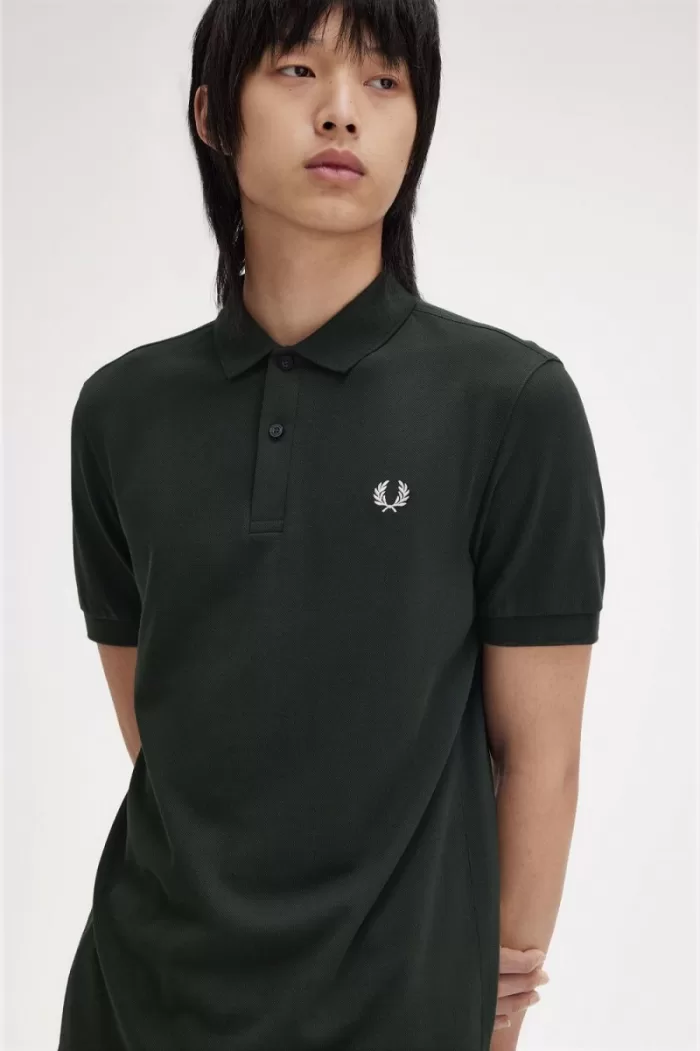 Fred Perry M6000 Men’s Shirt Night Green Snow White | HUZYV6127